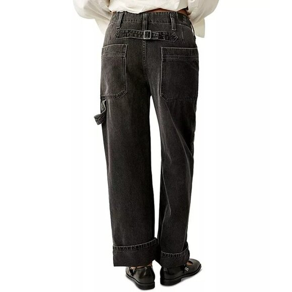 Free People Major Leagues Mid Rise Cuffed Black Jeans Size 26 (MSRP $128) - Picture 2 of 9